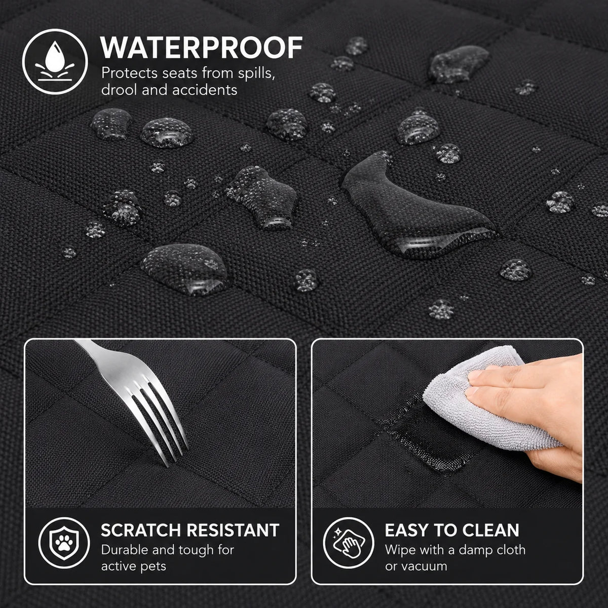 Waterproof Dog Car Seat Cover for Back Seat, Non-Slip Pet Hammock with Zippered Center Armrest Opening