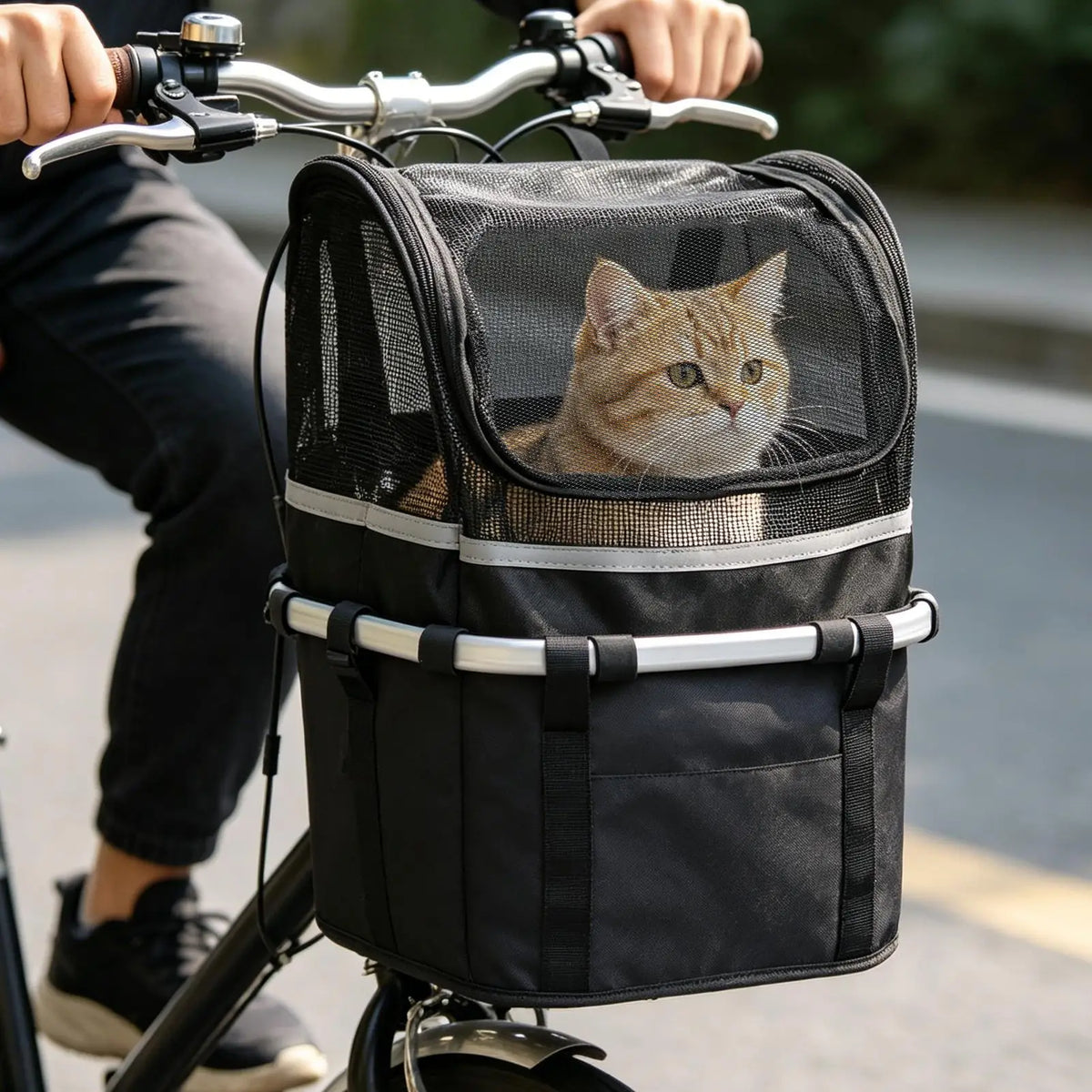 Bike Dog Basket Pet Bicycle Handlebar Carrier Folding Pet Backpack Soft Cat Carrying Box For Small Pet Outdoor Travel Daily