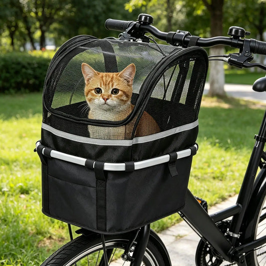 Bike Dog Basket Pet Bicycle Handlebar Carrier Folding Pet Backpack Soft Cat Carrying Box For Small Pet Outdoor Travel Daily